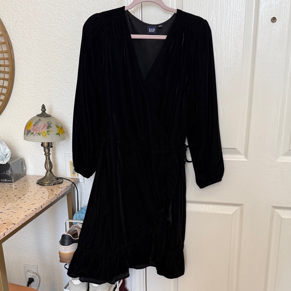Gap Black Velvet Wrap Dress